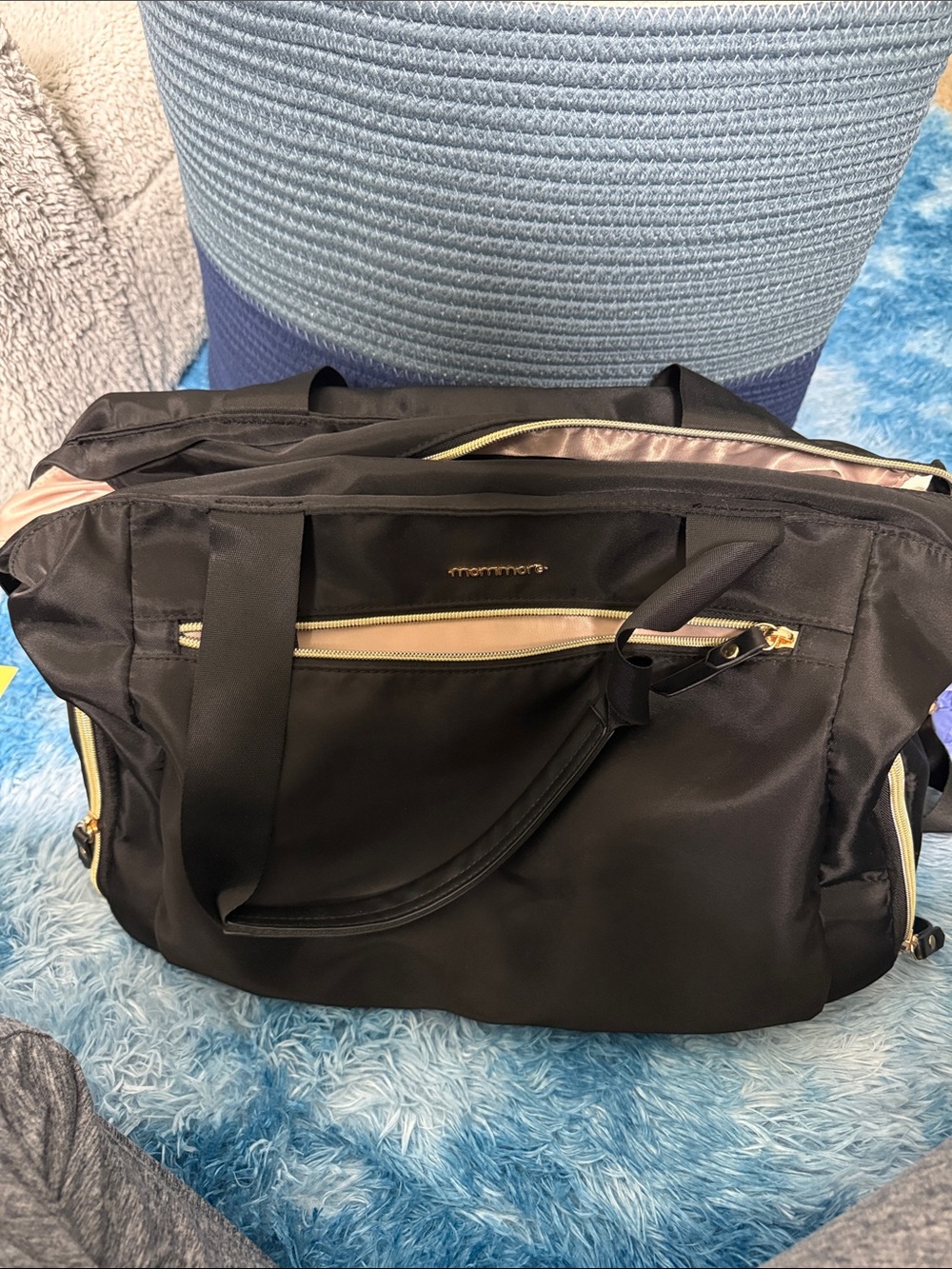 Black Baby Diaper Bag Tote with Pink Accents